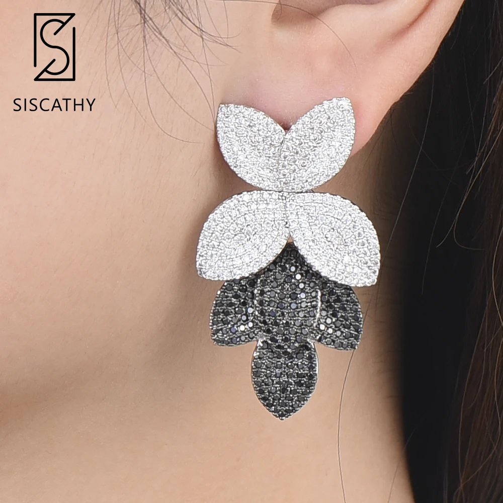 Серьги SisCathy 27*49 мм роскошные серьги с большими листочками и кубическим цирконием