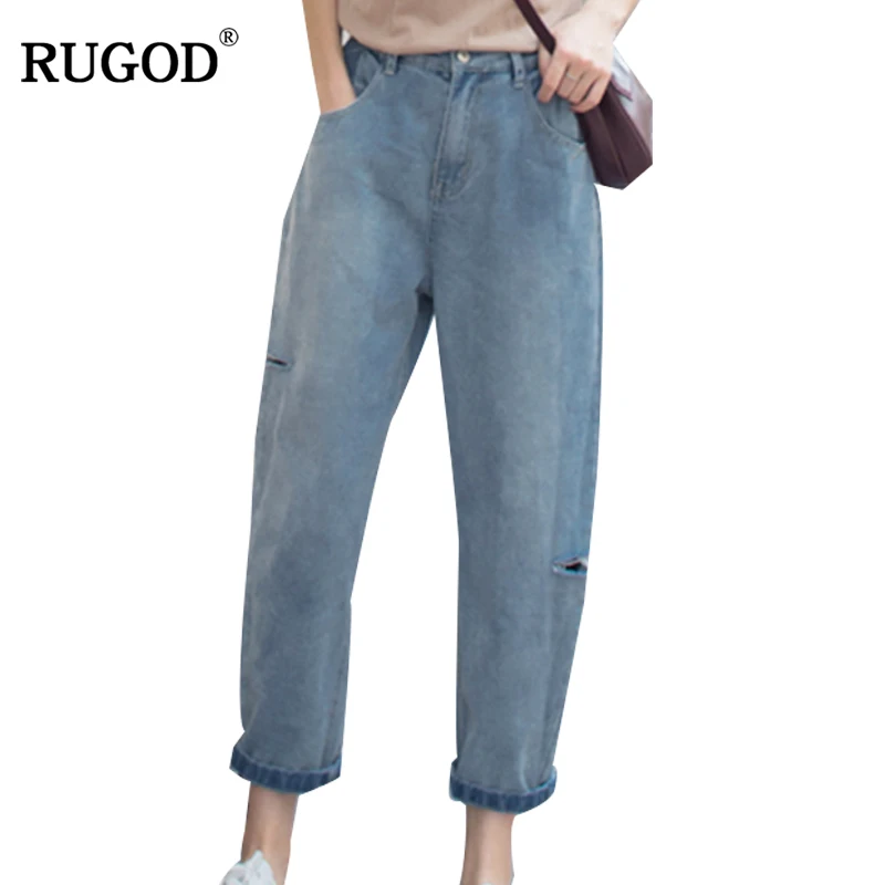 Rugod 2018 новые осенние джинсы для женщин в стиле бойфренд винтажная одежда рваные