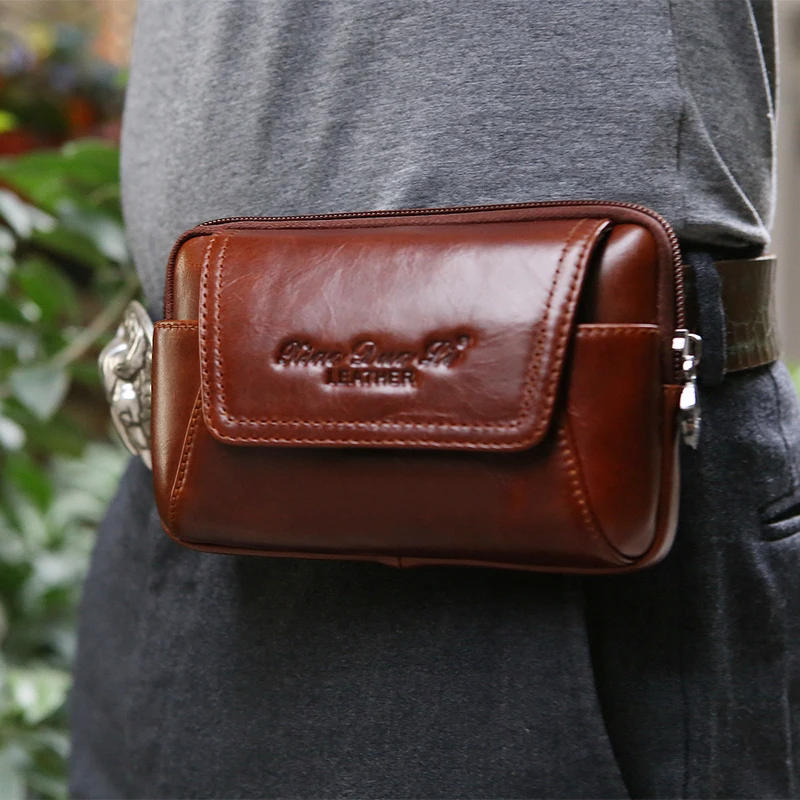 YIANG Brand Men's Waist Packs Genuine Leather Soft Small Pocket New Bag Sling Cigarette 4.5~6.0 inch Phone |