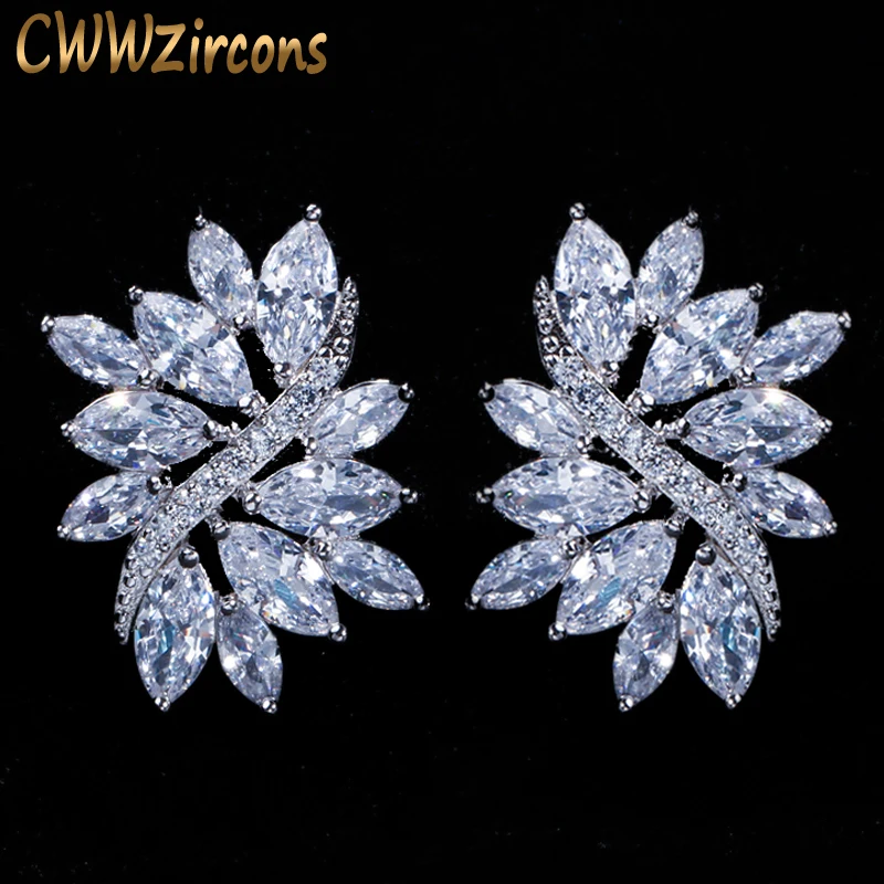 Женские серьги гвоздики серебряного цвета с крупным фианитом|flower stud earrings|fashion