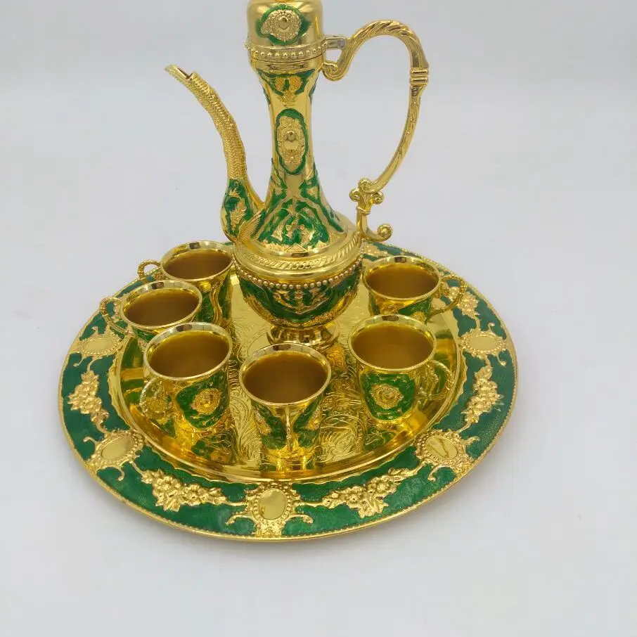 

gold blue /silver green 8PCS/set antique copper wine set drinkware table ware wine jar cup tray home bar decoration JJ076