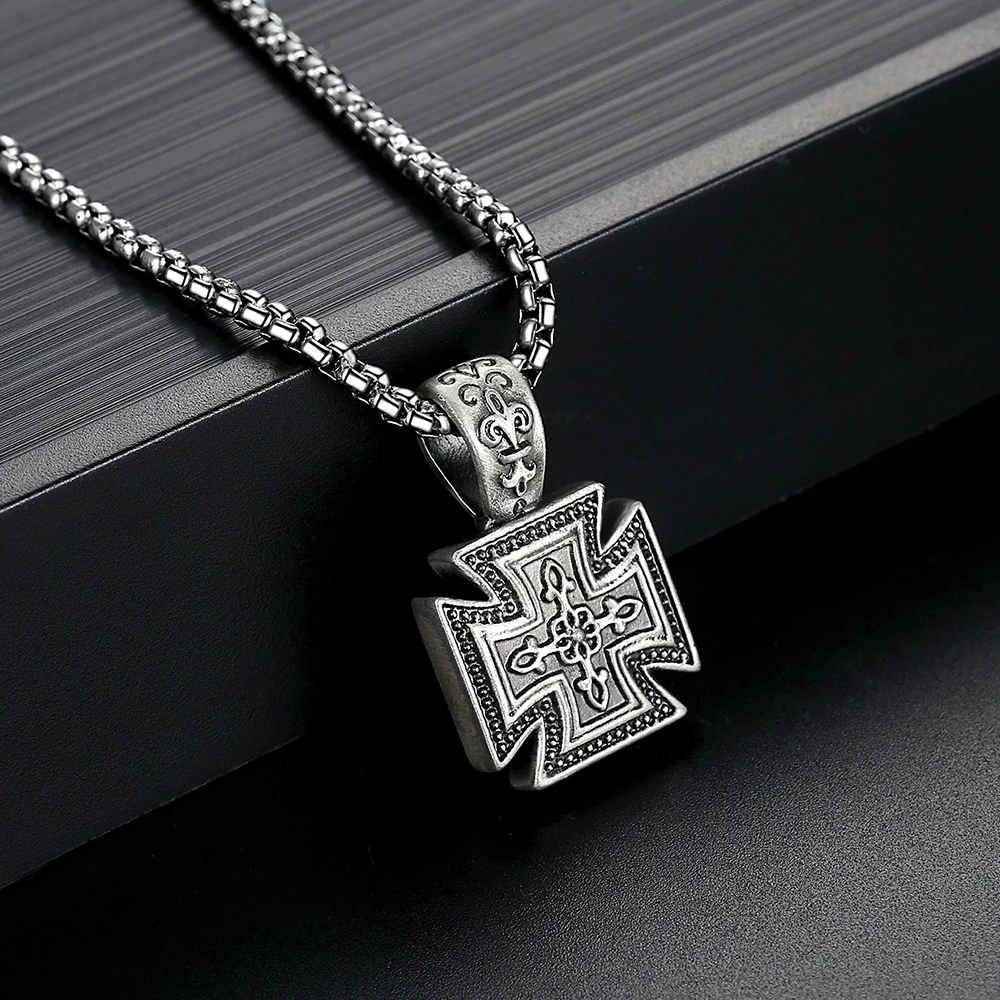 Хип хоп ожерелье готика панк Нержавеющая сталь Золото/Черный цвет крест кулон и