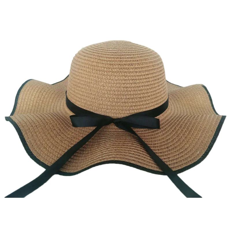Kyncilor солнцезащитные кепки 2019 женские Плетеный соломенный головной убор плоский топ черная лента волна