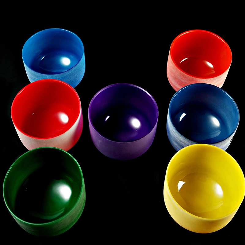 

TOPFUND all 8" Chakra Set of 7 Colored Frosted Quartz Crystal Singing Bowls