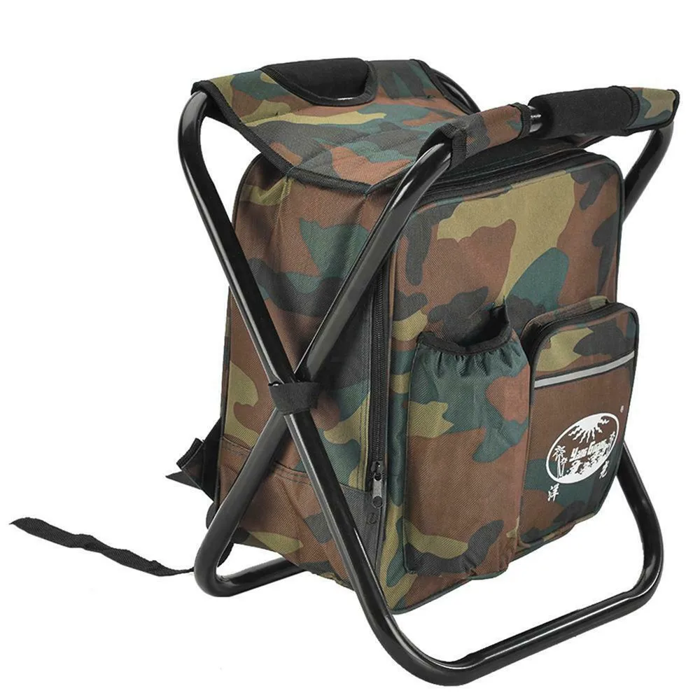 camo Открытый складной стул Кемпинг рыболовный стул рюкзак с охладителем Изолированная переносная сумка для пикника Походное сиденье настольные сумки - Цвет: camo