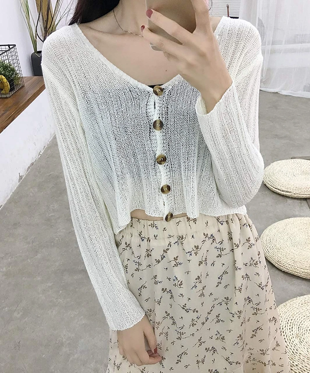 Sexy V-Neck Women Crop Tops Knitted Cardigan 2019 Summer Autumn Loose Button Thin Sweater Long Sleeve Elastic Cardigans Jacket |