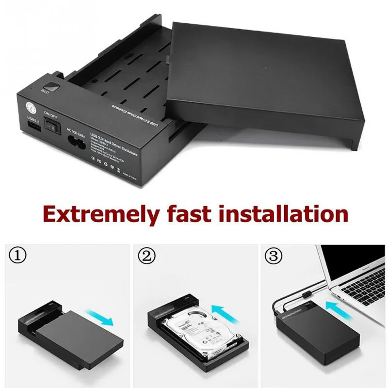 2,5 дюймов 3,5 дюймов USB 3,0 SATA HDD Box HDD внешний жесткий диск SSD HDD корпус черный чехол(штепсельная Вилка европейского стандарта