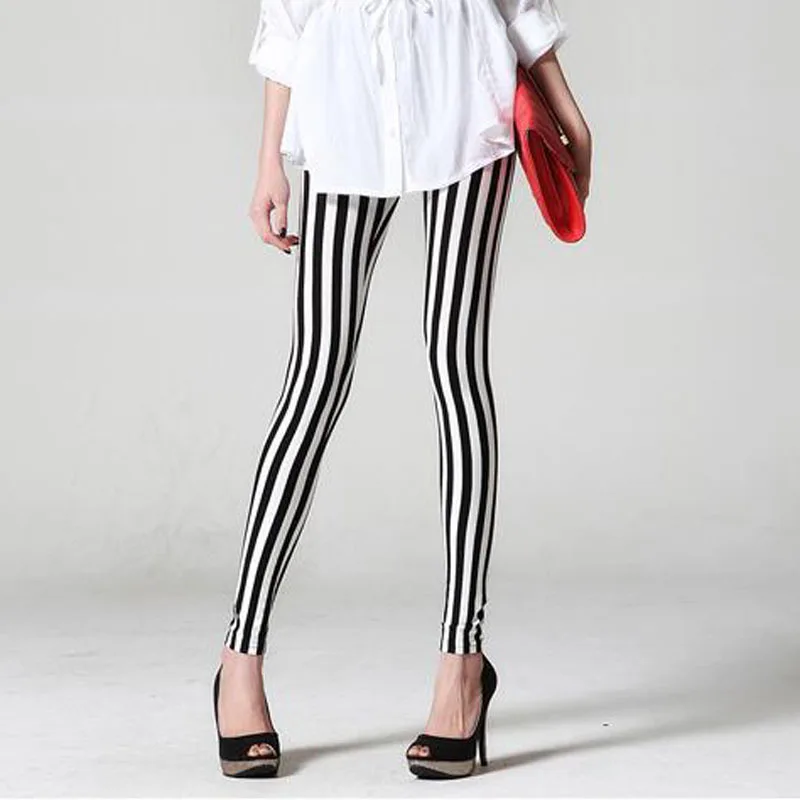 New Fashion 2018 Women Leggings Spring Summer White Black Vertical Striped Legging Fitness Ninth Casual Mujer Leggins | Женская одежда