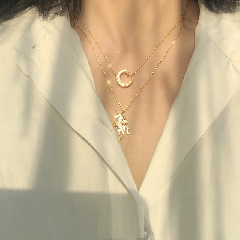 Модное циркониевое ожерелье XF со звездой единорогом животным на удачу летающая