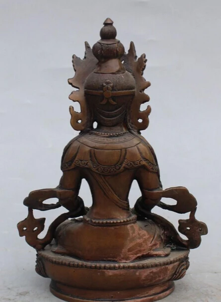 8&quot Chinese Tibetan Buddhism Bronze Amitayus longevity God Buddha Statue |