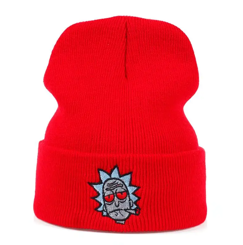 Rick and marty, зимние вязаные шапки, Rick Beanie, уличная, лыжная, вязаная шапка, Skullies, американское аниме, хлопок, Pickle Rick, Get Schwifty - Цвет: Smoking Red