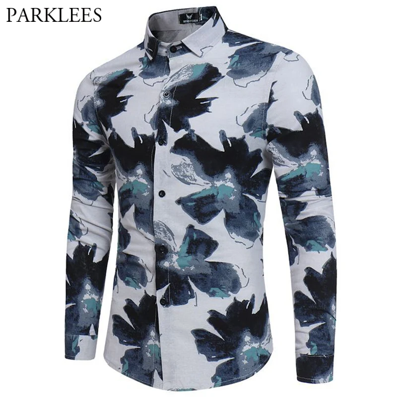 Мужская пляжная рубашка с 3D цветочным принтом брендовая длинным рукавом