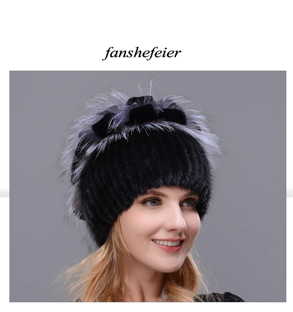 Fanshefeier, женские вязаные шапки, достаточно теплая меховая шапка, женская зимняя норковая шапка из натурального кроличьего меха, шапки из меха серебристой лисы