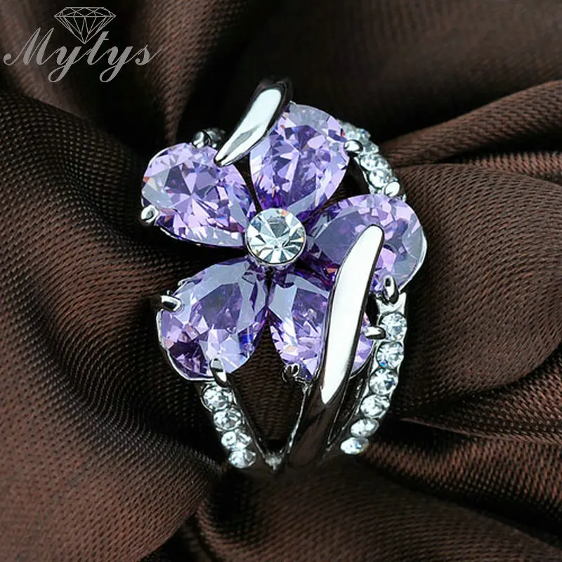 Женское кольцо с кристаллами Mytys фиолетовое белое золото R1776 | Украшения и