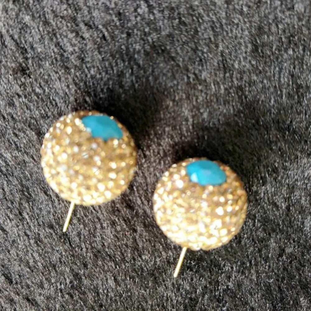 Круглые серьги с золотыми стразами голубым камнем женские модные ювелирные