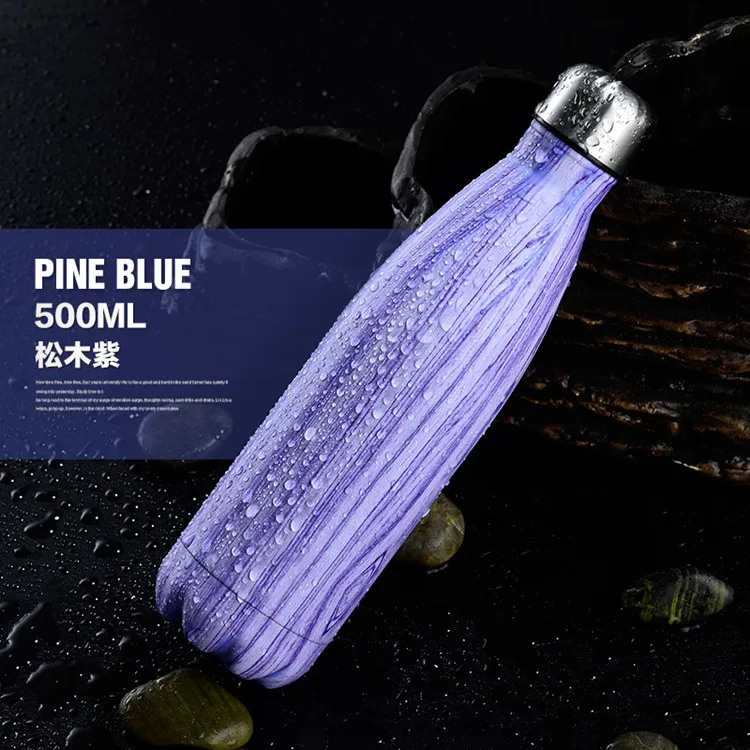 500ML Chilly Bottle Stainless Steel Wine Bottle Shape Thermos Bottle Car Travel Bowling Flask Vacuum Bottle For Water - Color: PINE BLUE