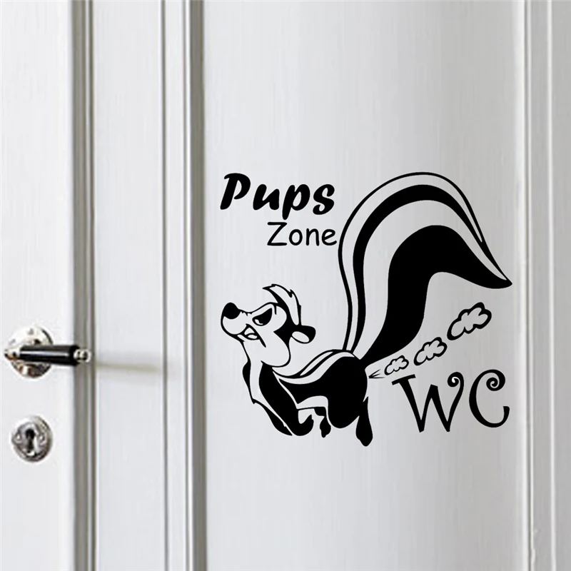 

Free Shipping pups wall stickers toilet water closet room decor diy vinyl home decals cartoon animals mural art posters