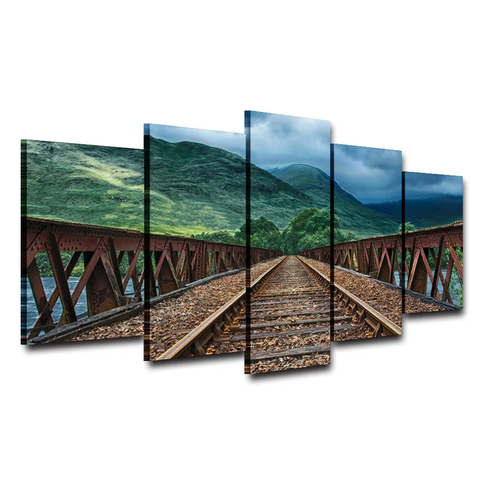 

Wall Art Гостиная дома печатные картины для декора 5 Панель ж/д, лесной пейзаж Современная HD рама холст картины плакат