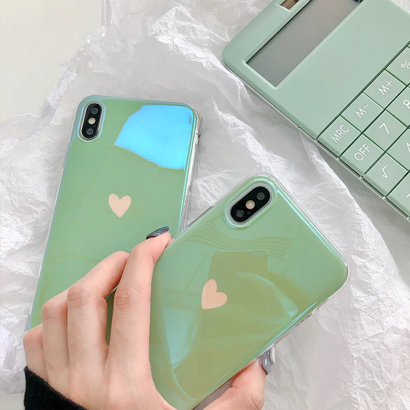 Мятно-зеленый чехол для телефона с сердечком iphone 6 s 7 8 plus мягкий силиконовый