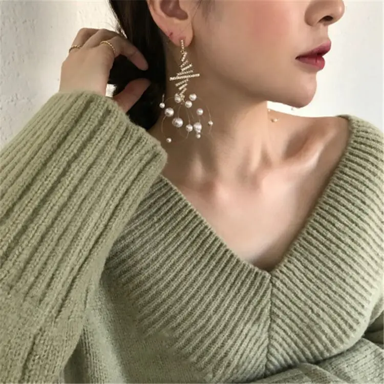 Женские корейские серьги-подвески с искусственным жемчугом Длинная кисточка из