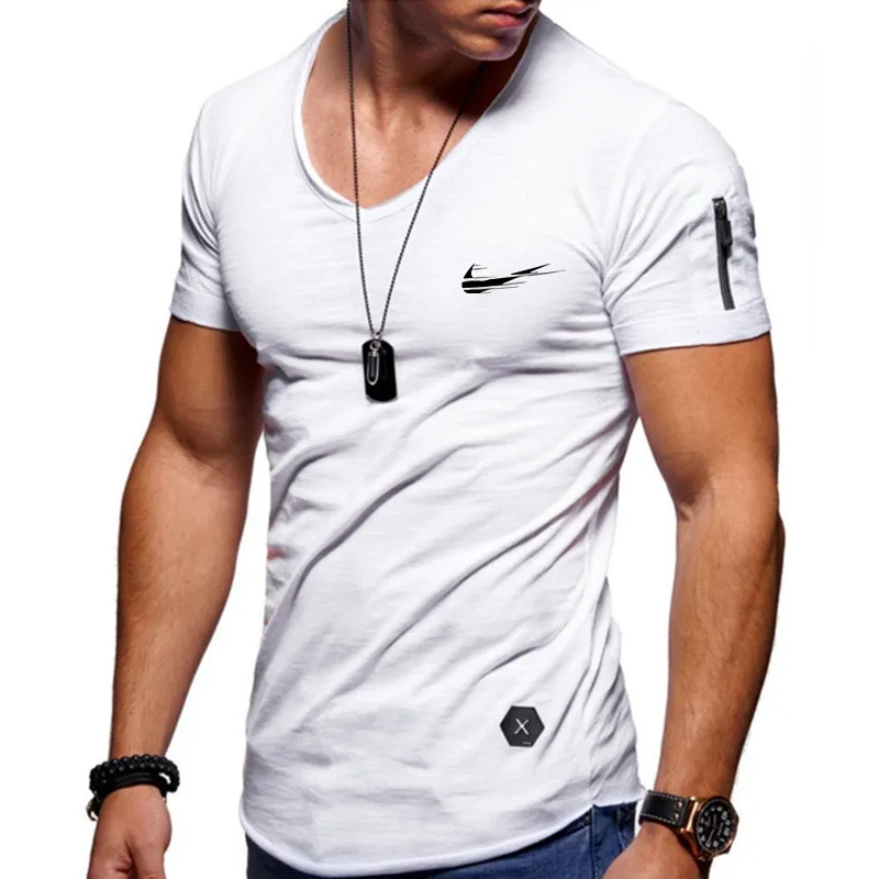 Homens Novos do Hip hop T camisa Aptidão Bodybulding camisas Verao High Street Manga Curta Zipper camisetas topos plus 2019 | Мужская