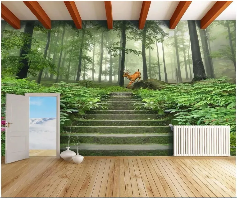 Фотообои 3d на заказ Настенные обои с изображением лестницы оленя пейзажа