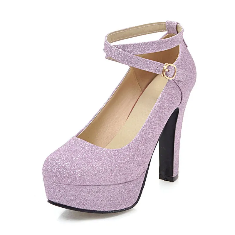 Purple Fanyuan/туфли Mary Jane на каблуке, нескользящая подошва, женская обувь, шикарные женские модельные туфли из искусственной кожи, с перекрестной шнуровкой, с пряжкой, Mujer - Цвет: Purple