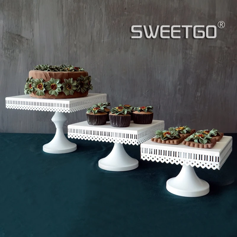 SWEETGO квадратная подставка для торта, белые железные металлические инструменты для торта, высокое качество, свадебный стол, декоратор, украшение для дома, формы для выпечки, конфетный бар