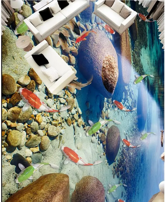 Настенные 3D обои для пола с изображением натуральной воды 9 рыб пол ПВХ напольные