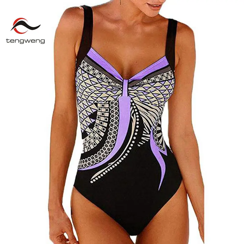 Purple swimwear Женский купальник размера плюс, слитный купальник с пуш-ап, винтажный купальный костюм, купальник с открытой спиной, пляжная одежда, монокини, купальник - Цвет: Purple swimwear