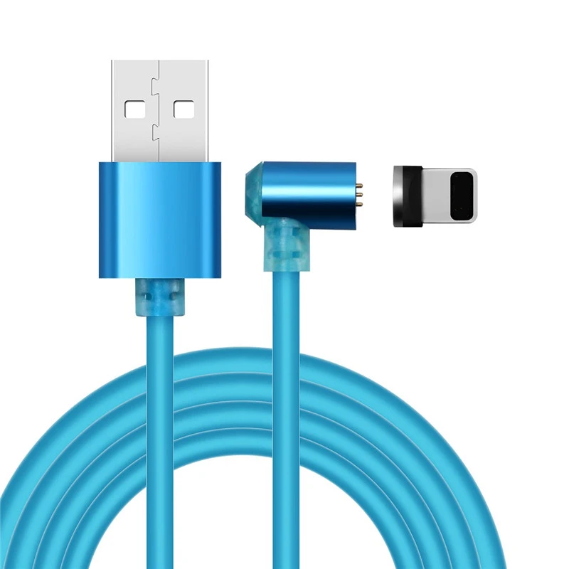 Blue 1 м/3.3ft IOS правый угол Круглый адаптер Магнитный зарядный кабель светодиодные для Apple IPhone X 8 7 6 6S 5 iPad Ipod - Цвет: Blue