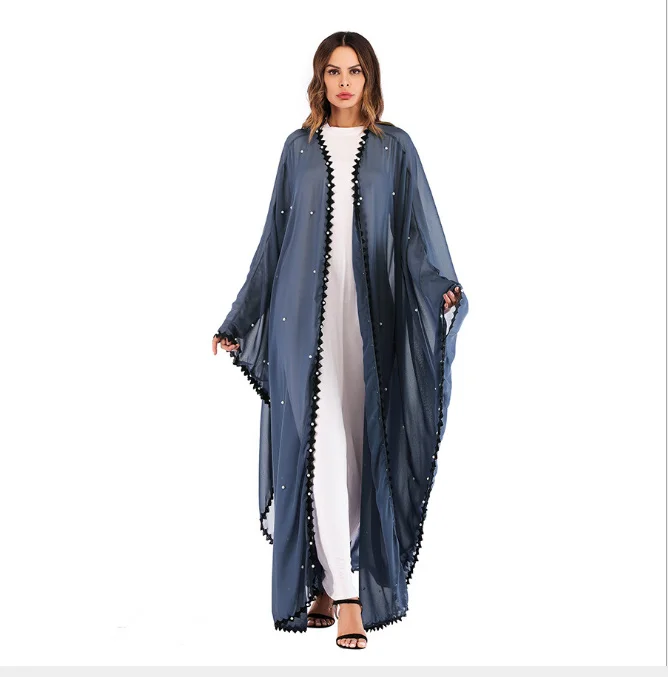 Мусульманское кружевное Сетчатое платье abaya макси с жемчужинами, кардиган, длинные халаты, кимоно Jubah, Рамадан, Арабский исламский костюм