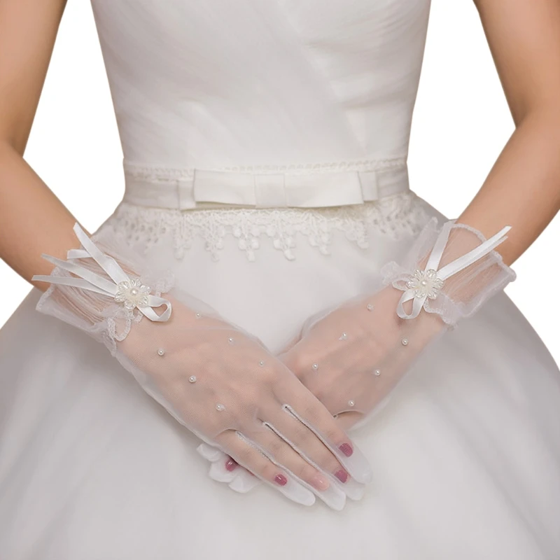 

Bridal Lace Pearl Gloves Wrist Length Gloves Finger Short Wedding Accessories