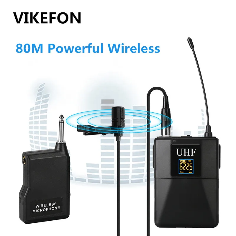 VIKEFON Профессиональный UHF беспроводной микрофон Система Lavalier лацкане приемник +