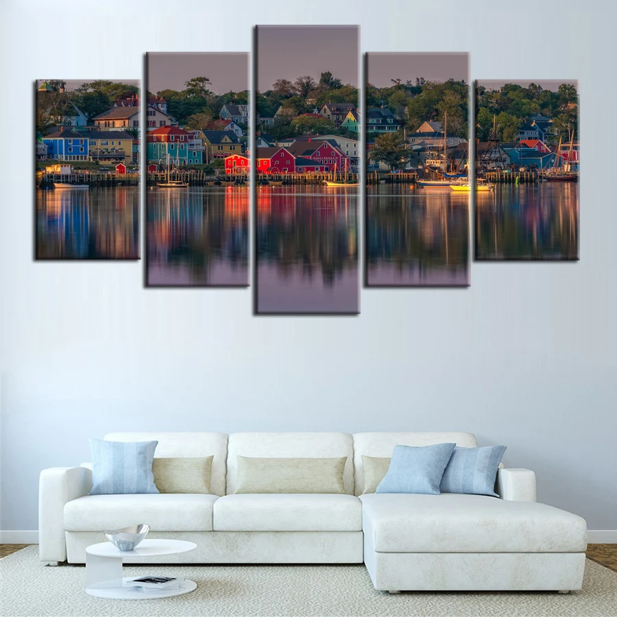 5 Piece Canvas Painting Nova Scotia City Night view Canada home decor print poster framed wall art | Дом и сад