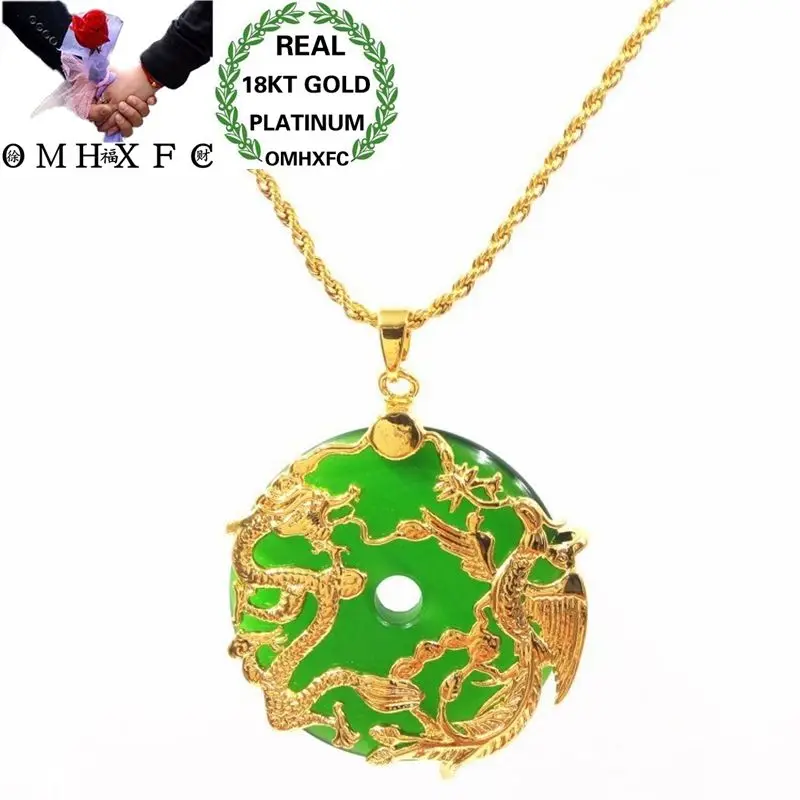 

OMHXFC Wholesale European Fashion Unisex Party Birthday Wedding Gift Dragon Phoenix Round 18KT Real Gold Charm Pendant PN117