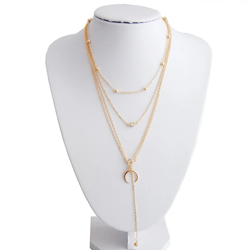 Trendy Crystal Star Pendant Multilayer Y Long Chain Necklace Craved Round Geometric Collar Choker Collier | Украшения и