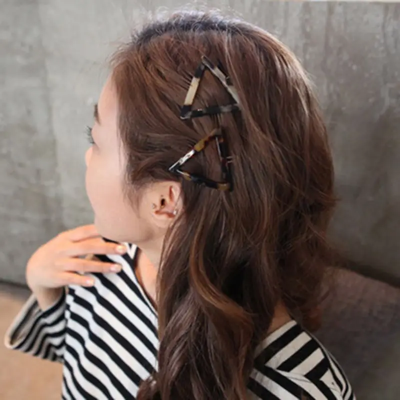 

Women Korean Minimalist Style Vintage Leopard Amber Tortoise Color Hairgrips Geometric Circle Bowknot Shape Straight Barrettes