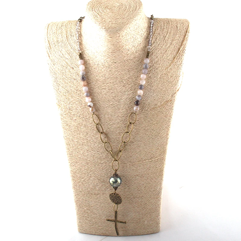 Модные ювелирные изделия натуральный камень и стекло длинная цепочка со