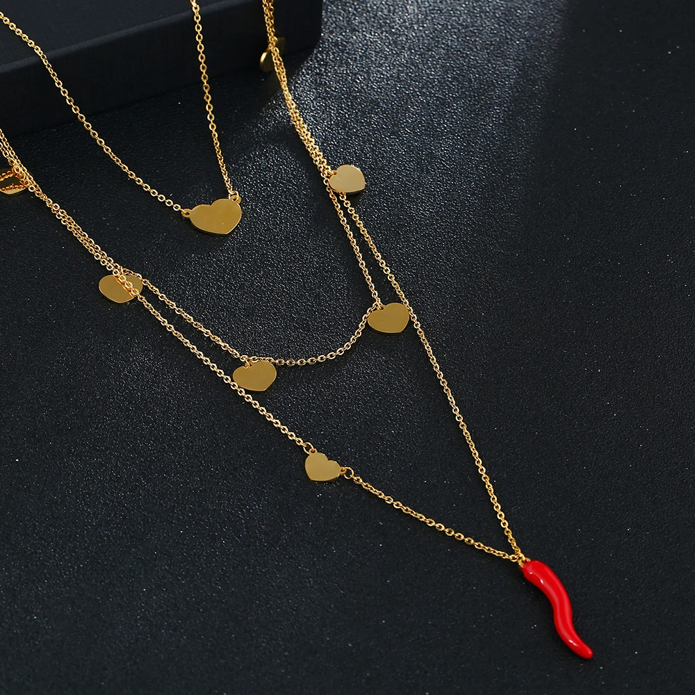 

Red Enamel Tiny Chili Pendant Necklaces Gold/Silver Color High Quality Stainless Steel Choker Necklace Women Jewelry