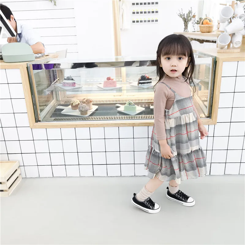 2018 Autumn New Arrival plaid and flowers printed Chiffon suspender Long Dress with Clip Inside for cute sweet princess girls | Детская
