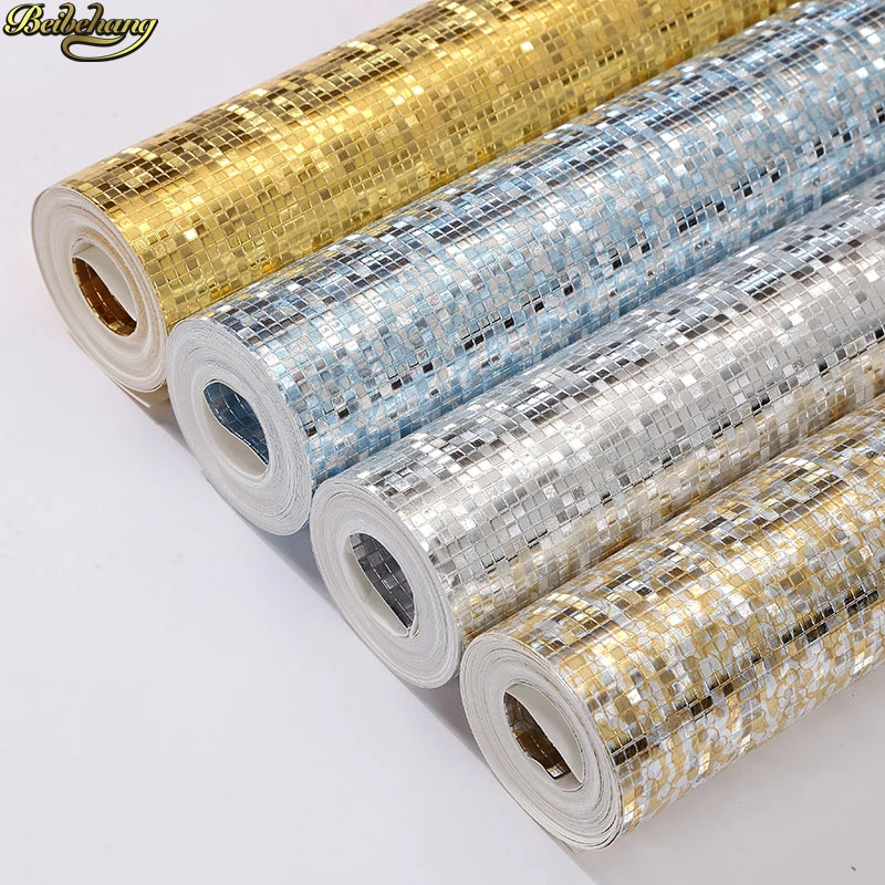 Бейбеханг Золотой фольгированный обоевой рулон Современная мозаика золотого цвета для гостиной, потолка в КТВ, обои с решеткой.