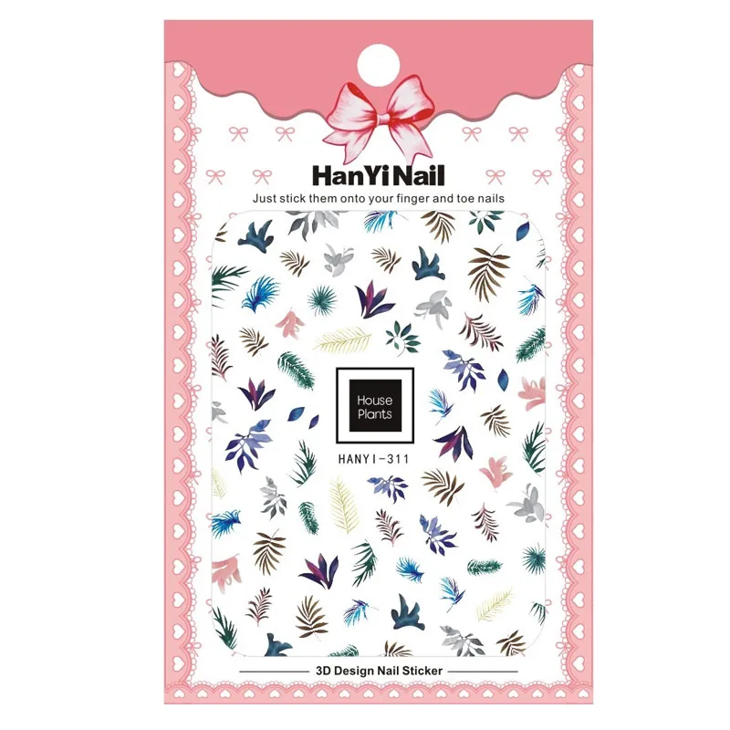 1 пакетов/лот наклейки для дизайна ногтей 3D клейкие милый мультяшный цветок лист