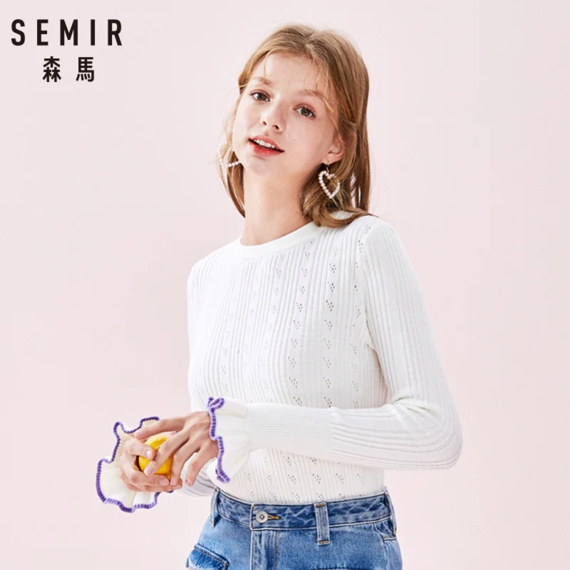 SEMIR Для женщин текстурированная вязаный свитер контрастного цвета с длинным