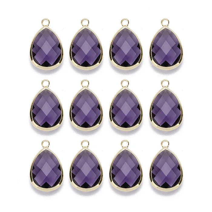 purple LOULEUR 12 цветов капли воды, стекло подвеска KC Золото Медь Кристалл ожерелье и кулон для женщин Diy ювелирных изделий - Окраска металла: purple