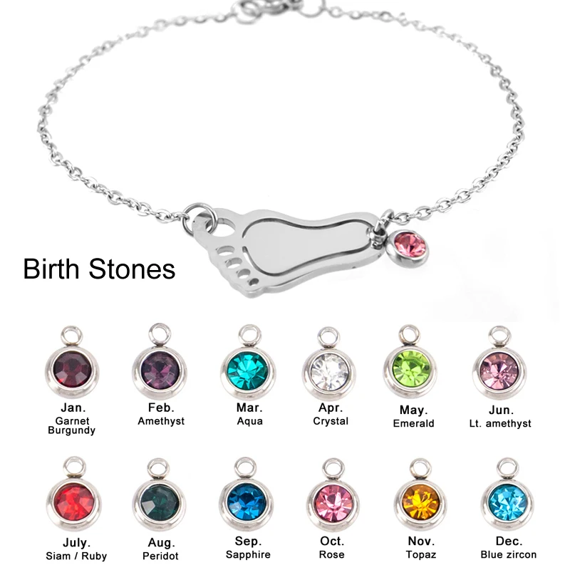 Simsimi baby foot & birth stones charm for Mum женский браслет ювелирные изделия из нержавеющей стали