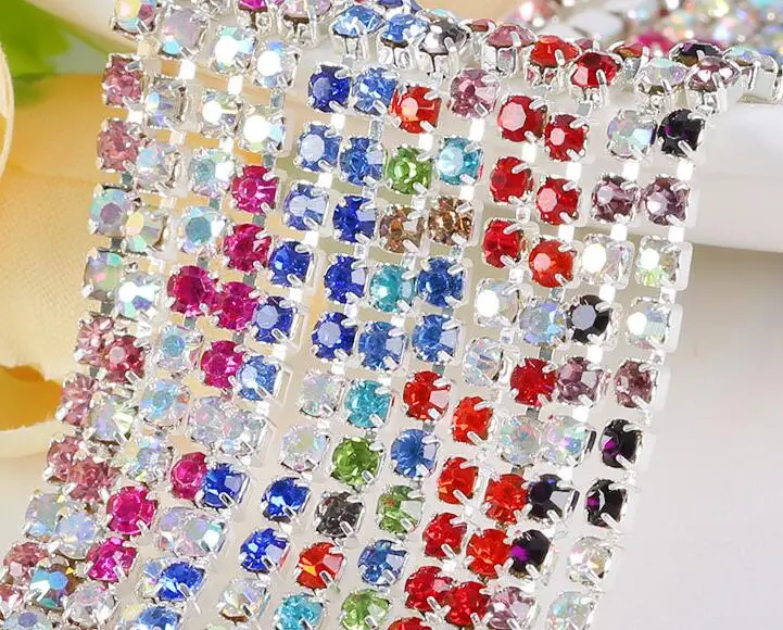 10 метров 3 мм многоцветные кристаллы AB стразы Посеребренная лента|rhinestone banding