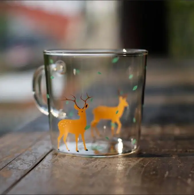 Deer Креативное стекло Сика олень черный Кот кролик узор высокая бора стекло высокая температура с кружка для воды с ручкой кофе чашка молока - Цвет: Deer