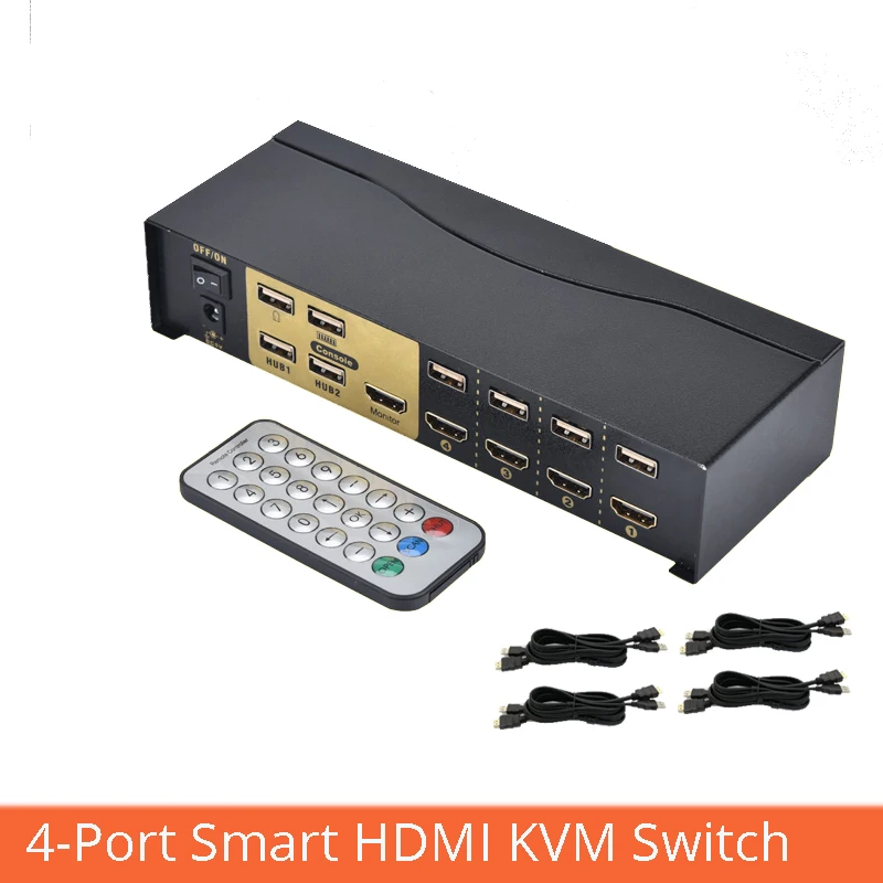 4 порта smart HDMI переключатель KVM 4 в 1 из usb-мышь клавиатура обмен дистрибьютор с кабелем