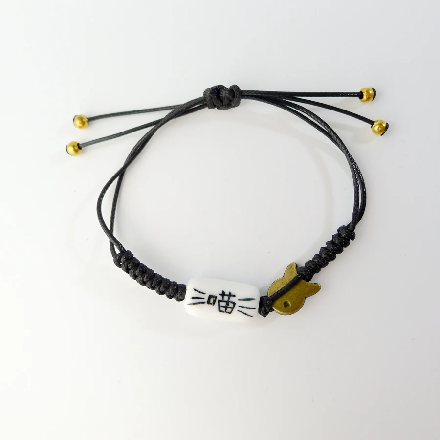 Китайские персонажи кошка и собака красная веревка керамические браслеты DIY мультфильм Handmad влюбленных браслет# EY412 - Окраска металла: EY413